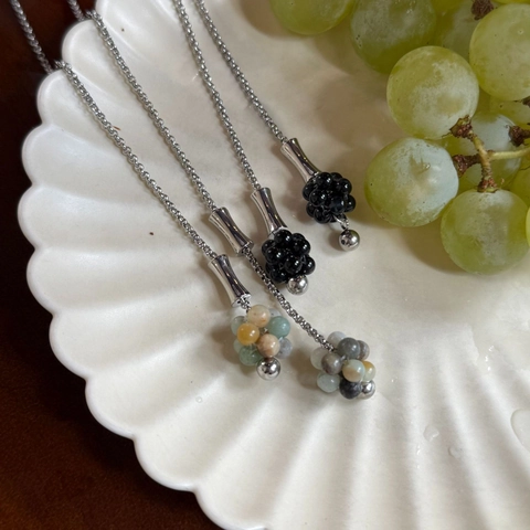 Collar Lariat Largo de Acero Inoxidable con Bolas Tejidas de Piedra Natural para Mujer Joyería Vintage de Obsidiana Ojo de Tigre