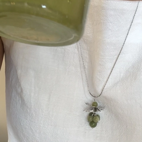Handmade Titanium Steel Natural Stone Grape Cluster Pendant Necklace For Women Forest Style Tassel Neck Jewelry Accessories