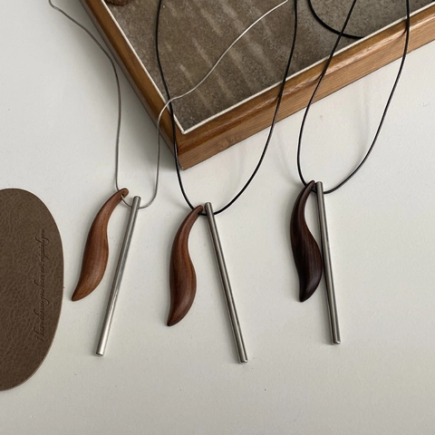 Minimalist Ebony Wood Moon Whistle Pendant Necklace Stainless Steel Chain Long Sweater Chain For Women Irregular Jewelry