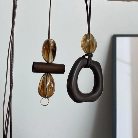 Long Sweater Necklace Bohemian Retro Wood Resin Geometric Pendant Brown Maillard Style Necklace For Women Daily Party Jewelry