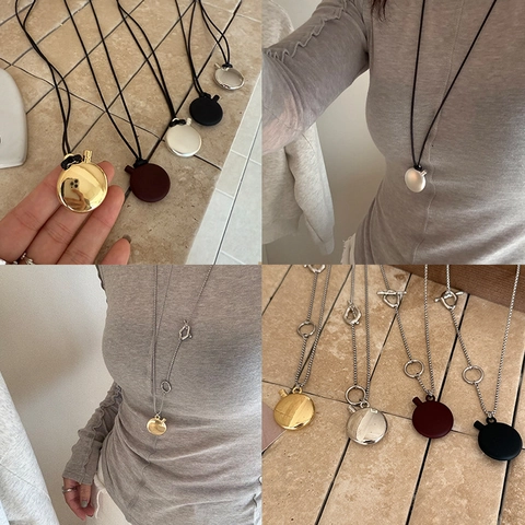 Minimalist Alloy Oval Bottle Pendant Necklace Women Retro Flask Shape Long Sweater Chain OT Buckle Rope Cord Jewelry