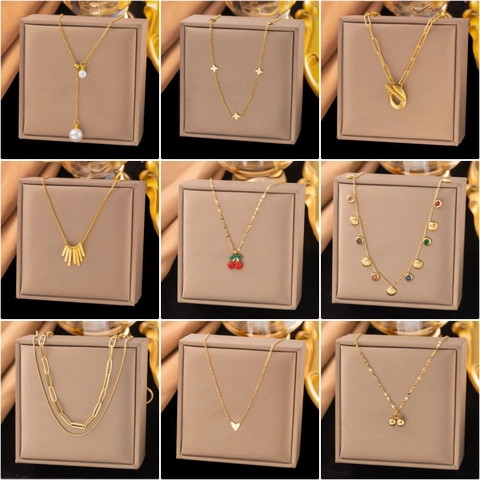 Stainless Steel Colored Zirconia Shell Pendant Necklace For Women Elegant Gold Plated Star Dolphin Heart Jewelry Gift