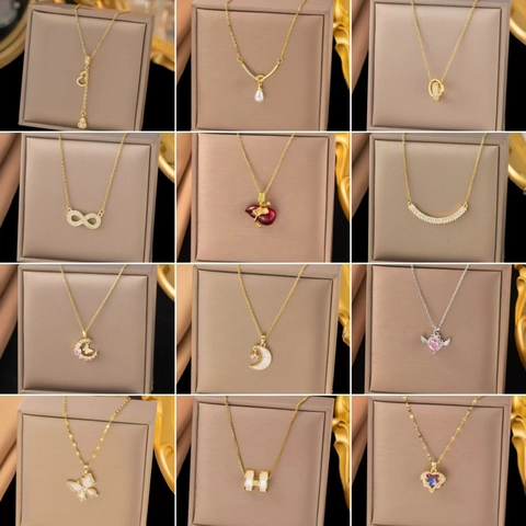 Titanium Steel Rhinestone Pendant Necklace Fashion Light Luxury Artificial Pearl Clavicle Chain Jewelry For Women
