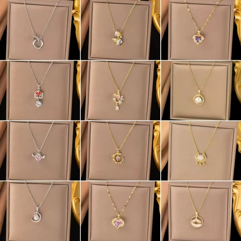 Titanium Steel Rhinestone Pendant Necklace Fashion Light Luxury Artificial Pearl Clavicle Chain Jewelry For Women