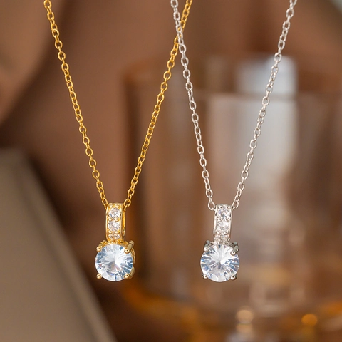 Minimalist Stainless Steel O Chain Necklace With Round Zircon Copper Pendant And Gold Silver Plated Stud Earrings For Women Jewelry