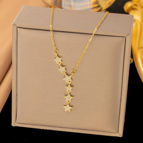 Collana con Ciondolo a Stella Cuore Fiore in Acciaio Inossidabile con Strass Catena per Clavicola Gioielli da Donna Festa Quotidiano