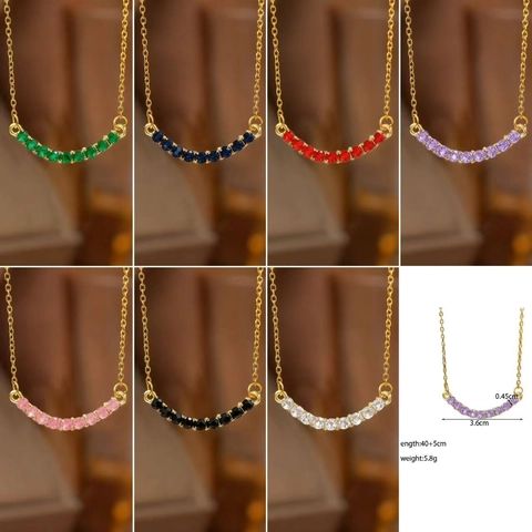 Titanium Steel Necklace For Women Gold Plated Copper Zirconia Curved Smile Pendant Elegant O-Chain Choker Jewelry Gift