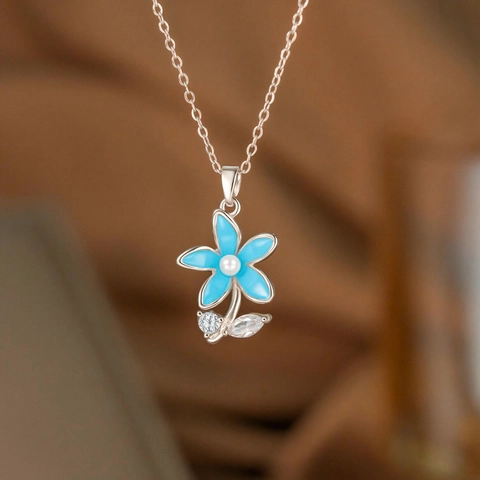 Sweet Daisy Flower Pendant Necklace Titanium Steel Copper Artificial Pearl Rhinestone Enamel Dainty Floral Jewelry Women
