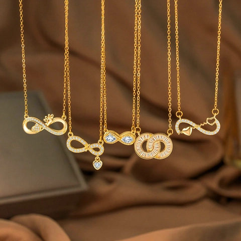 Elegant Stainless Steel Gold Infinity Necklace For Women Zirconia Heart Pendant Figure Eight Choker Wedding Party Jewelry Gift