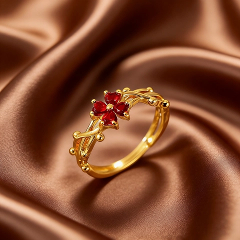 Vintage Copper Flower Open Ring For Women Zirconia Inlaid Adjustable Branch Vine Finger Ring Birthstone Jewelry Gift