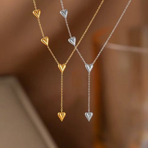 Titanium Steel Heart Tassel Necklace Bracelet Earrings For Women High Polish Gold Silver Y Lariat Chain Jewelry Accessory Gift