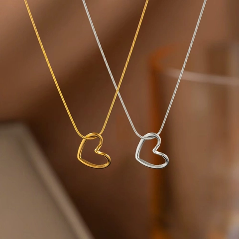 Minimalist Stainless Steel Hollow Heart Pendant Necklace Earring Set Gold Silver Plated Snake Chain Jewelry For Women Gift