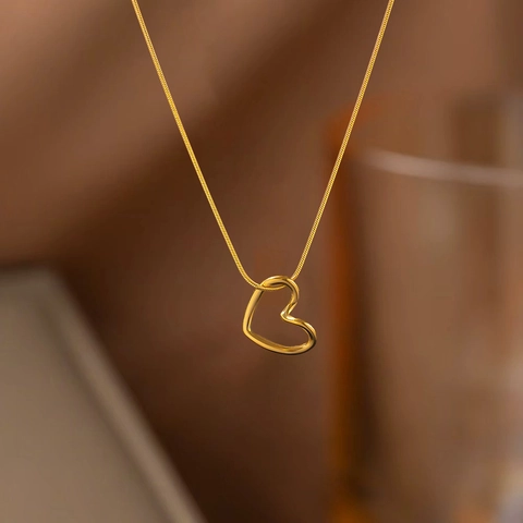 Minimalist Stainless Steel Hollow Heart Pendant Necklace Earring Set Gold Silver Plated Snake Chain Jewelry For Women Gift