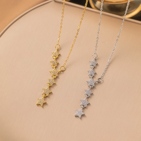 Collana con Ciondolo a Stella Cuore Fiore in Acciaio Inossidabile con Strass Catena per Clavicola Gioielli da Donna Festa Quotidiano
