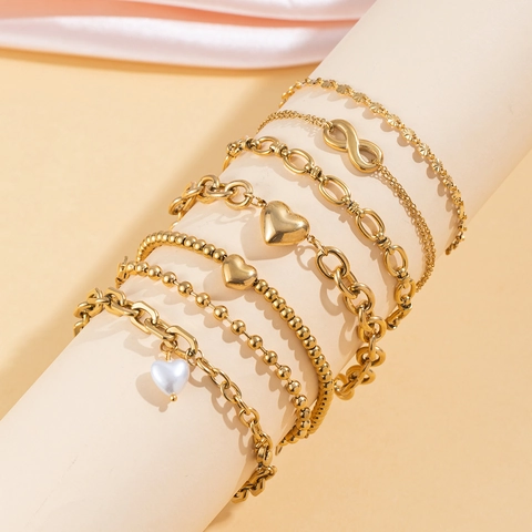 Fashion Stainless Steel Heart Infinity Bracelet For Women Gold Plated Adjustable Cuban Link Chain Bead Bracelet Hip Hop Jewelry Gift