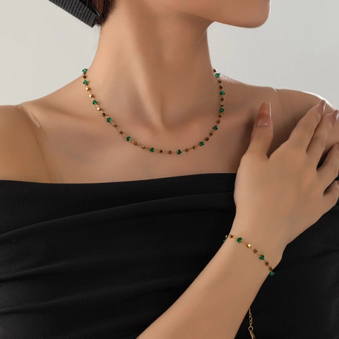 Stainless Steel Necklace With Colorful Square Zircon Beads Vintage Minimalist Dainty Jewelry For Women