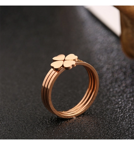 Rose Gold Titanium Steel Clover Heart Ring Set For Women Detachable Multi Layer Stackable Korean Style Fashion Jewelry