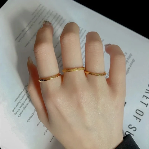 Minimalist Gold Titanium Steel Triple Stackable Ring Set For Women Frosted Sandblasted Index Finger Rings Fashion Jewelry