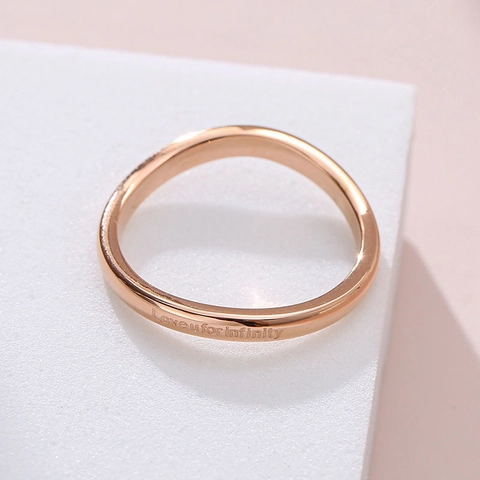 French Romantic Rose Gold Titanium Steel Wavy Ring Engraved Love You For Infinity Twisted Band Ring For Women Minimalist Jewelry