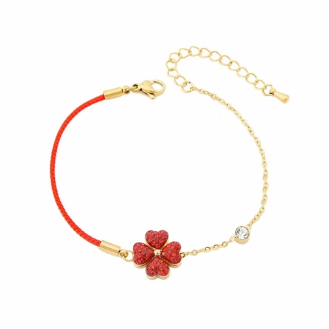 Fashion Titanium Steel Red String Bracelet Gold Plated Heart Star Charms Adjustable Layered Braided Rope Jewelry For Women