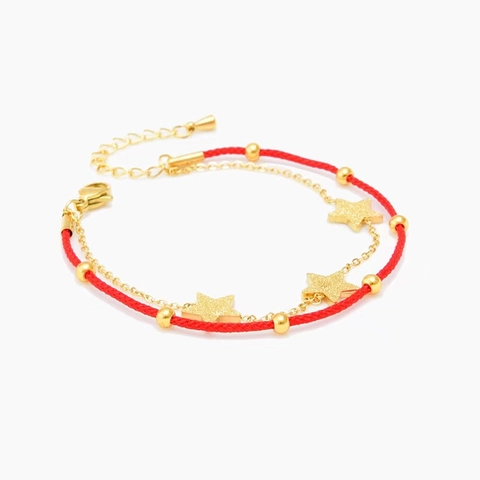 Fashion Titanium Steel Red String Bracelet Gold Plated Heart Star Charms Adjustable Layered Braided Rope Jewelry For Women