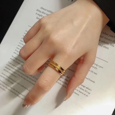 Minimalist Gold Titanium Steel Triple Stackable Ring Set For Women Frosted Sandblasted Index Finger Rings Fashion Jewelry