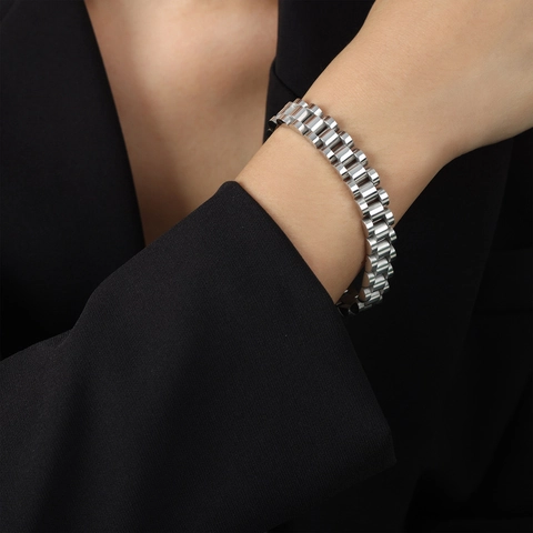 Stainless Steel Watch Band Link Bracelet Gold Silver Plated President Style Geometric Minimalist Fashion Jewelry For Unisex