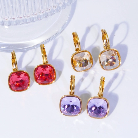 Modische 14K Vergoldete Edelstahl Ohrringe Für Damen Quadratische Zirkonia Geometrische Ohrringe Elegantes Schmuckgeschenk