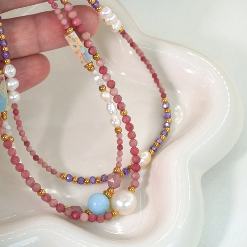Handgefertigte Natur Süßwasserperle Amethyst Edelstahl Perlenkette Für Damen Bohemian Gold Überzogen Herz Schmuck