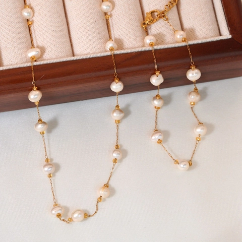 Minimalist Gold Stainless Steel Artificial Pearl Necklace Bracelet Anklet Sweet Elegant French Style Gypsophila Jewelry For Women Gift