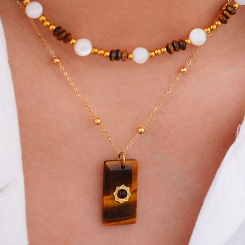 Naturstein Anhänger Halskette Edelstahl Geometrisch Luxus Schmuck Für Herren Damen
