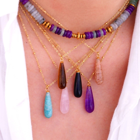 Minimalistische Edelstahl Halskette Mit Naturstein Anhänger In Tropfenform Für Damen Bohemian Layering Satellite Chain Schmuck