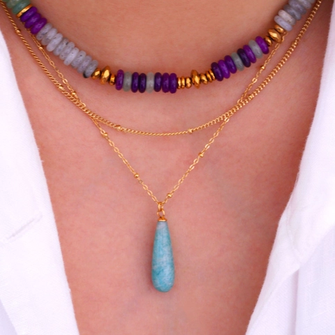Minimalistische Edelstahl Halskette Mit Naturstein Anhänger In Tropfenform Für Damen Bohemian Layering Satellite Chain Schmuck