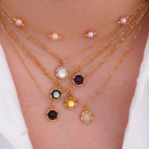Collier Pendentif Pierre Naturelle Ronde Vintage Acier Inoxydable Plaqué Or 14K Malachite Coquille Perle Bijoux Pour Femmes