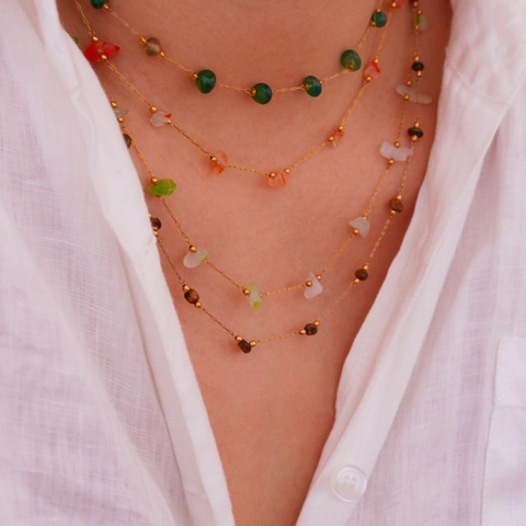 Boho Stainless Steel Gold Plated Necklace For Women Handmade Colorful Natural Stone Chip Bead Irregular Jewelry Gift