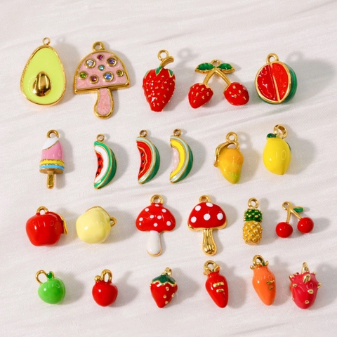 Pendentifs en Acier Inoxydable Fruit Émaillé Accessoires Bijoux DIY Fraise Champignon Pastèque Pomme pour Collier Cadeau