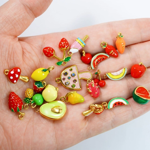 Pendentifs en Acier Inoxydable Fruit Émaillé Accessoires Bijoux DIY Fraise Champignon Pastèque Pomme pour Collier Cadeau