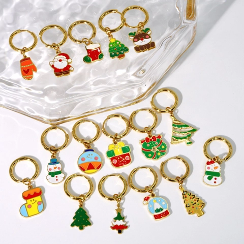 Weihnachten Edelstahl Emaille Creolen Für Damen Süße Weihnachtsmann Elch Schneemann Baum Anhänger Party Schmuck Geschenk