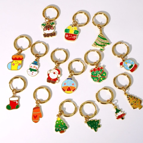Weihnachten Edelstahl Emaille Creolen Für Damen Süße Weihnachtsmann Elch Schneemann Baum Anhänger Party Schmuck Geschenk