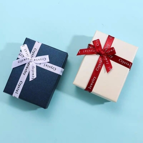 Elegant Jewelry Gift Box With Satin Ribbon Printed Letters For Necklace Bracelet High-end Jewelry Case Packaging Accessory