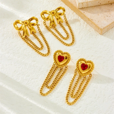Stainless Steel Tassel Drop Earrings For Women Gold Plated Heart Daisy Bowknot Sun Dangle Earrings Elegant Jewelry Gift