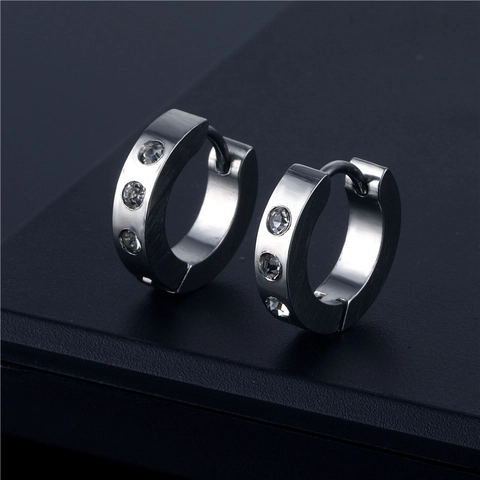 316L Stainless Steel Inlaid Zirconia Huggie Earrings For Men Women Geometric Round Personalized Jewelry Gift Hip Hop Earrings
