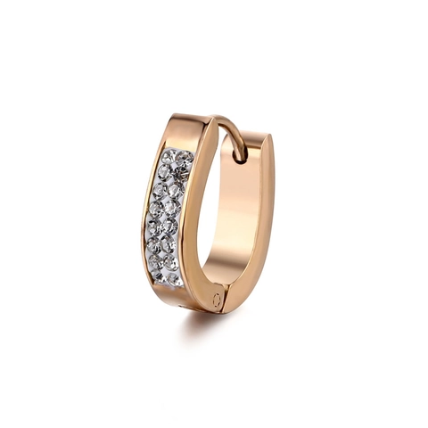 Double Row Zirconia Micro Pave Stainless Steel Huggie Hoop Earrings For Women Men Minimalist Trendy Oval Ear Buckle Jewelry