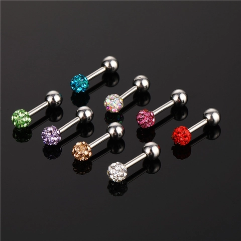 Stainless Steel Barbell Stud Earrings Rhinestone Pave Ball Minimalist Unisex Piercing Jewelry Daily Decorative Accessory