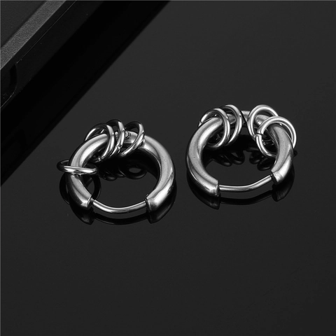 Minimalistische Roestvrijstalen Creolen Met Hangende Ringen Gepolijste Geometrische Punk Zilveren Oorbellen Voor Heren Dames