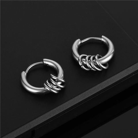 Minimalistische Roestvrijstalen Creolen Met Hangende Ringen Gepolijste Geometrische Punk Zilveren Oorbellen Voor Heren Dames