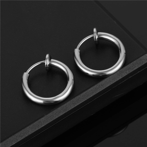 Minimalistische Edelstahl Creolen Ohrclips Ohne Loch Fake Piercing Runde Ohrklemme Nasenlippenring Unisex Schmuck