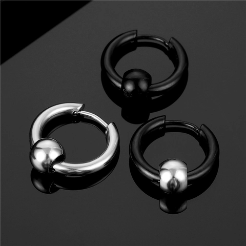 Minimalist Stainless Steel Bead Hoop Earrings For Men Women Cool Punk Cartilage Piercing Jewelry Fashion Accessories