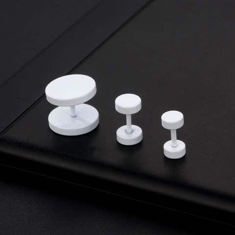 Pendientes de Botón de Pesa de Acero Inoxidable Blanco Mate Lacado Disco Redondo Fake Plug Joyería de Piercing Unisex Estilo Minimalista