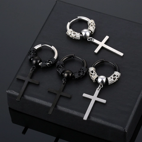 Retro Edelstahl Drachenmuster Kreuz Creolen Punk Gotik Ohrknochen Schnalle Für Männer Frauen Hip Hop Schmuck